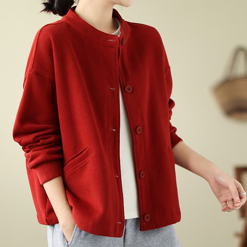 Buddha Stones無地 レディース コットン 長袖 ジャケット ポケット付き - ファイアブリック - US14、 UK/AU18、 EU46 (2XL) - image 5