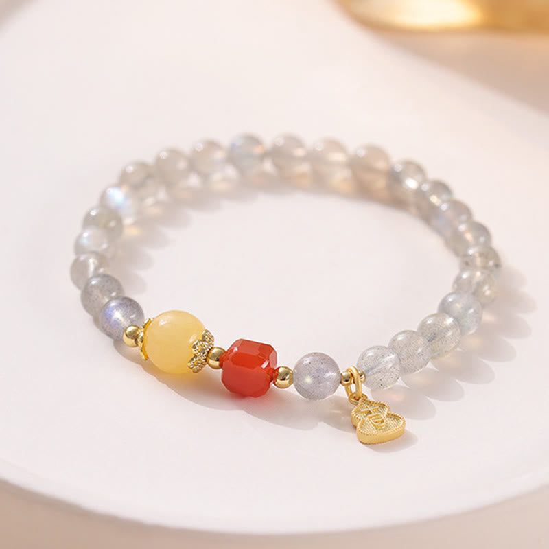 Buddha Stones天然ムーンストーン 蓮の愛のチャーミングブレスレット - ムーンストーン＆サウスレッドアゲート（手首周り：15～16cm） - image 10