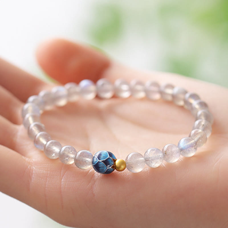 Buddha Stones天然ムーンストーン 蓮の愛のチャーミングブレスレット - image 3