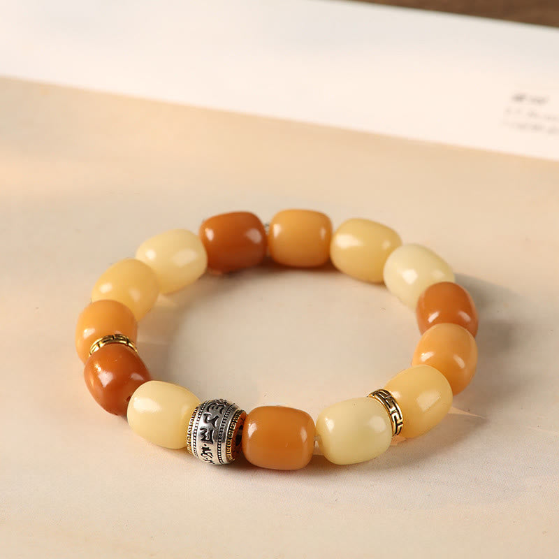 Buddha Stonesの種子オーム・マニ・パドメ・フムライオンヘッド平和ブレスレット - 黄菩提樹（手首周り：15～17cm） - image 7