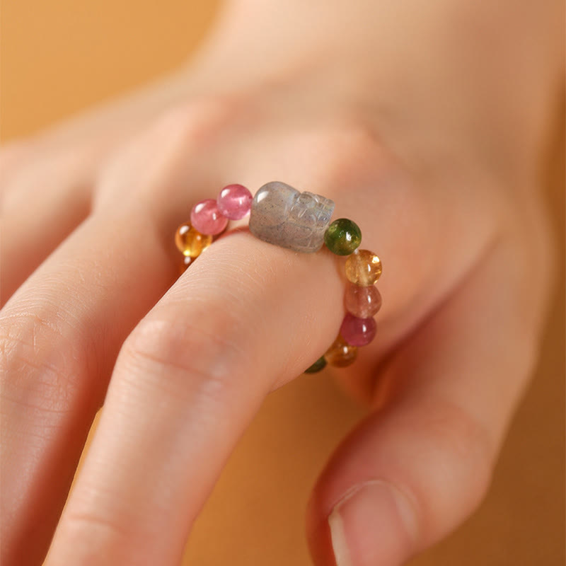Buddha Stones天然トルマリンラッキーパールPiXiu琥珀ポジティブラブリング - image 8