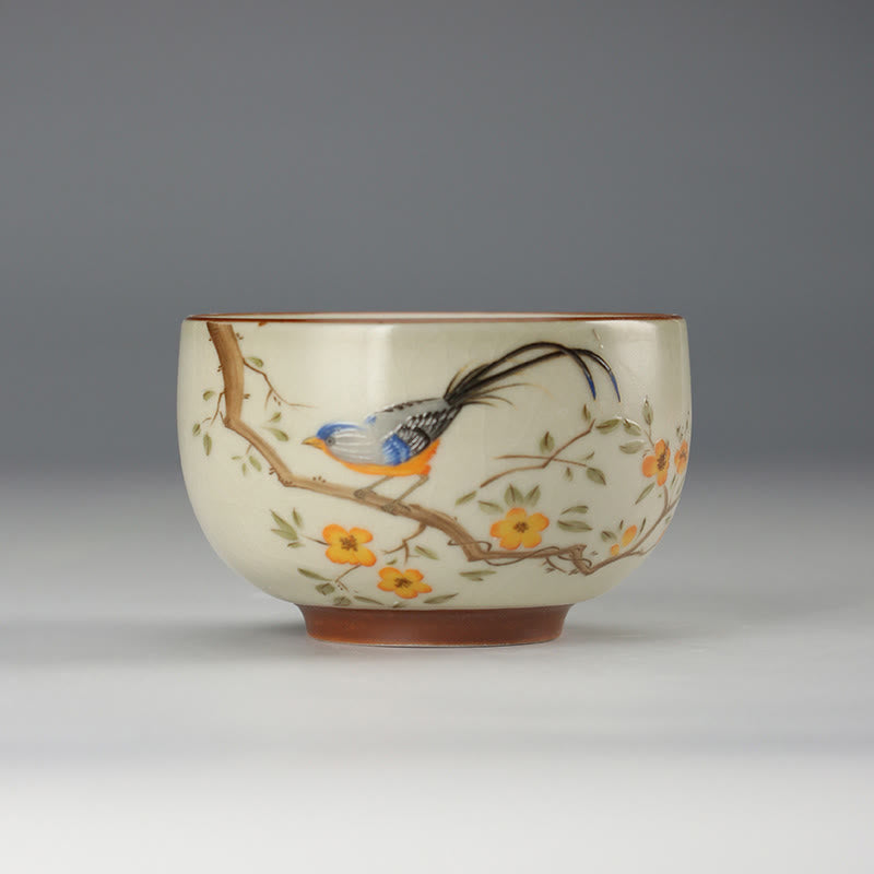 Buddha Stones、枝に鳥、銅貨ティーカップ、カンフーティーカップ - 鳥 8cm×6cm×160ml - image 0