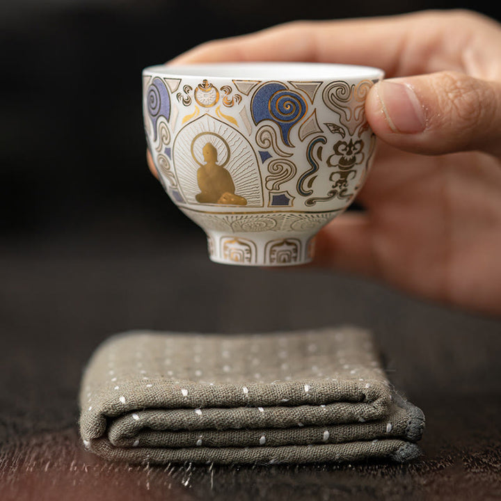 Buddha Stones白いタンカ仏 吉祥雲 ティーカップ カンフーティーカップ - image 6