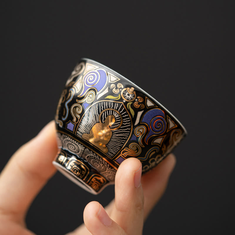Buddha Stones黒タンカ仏 吉祥雲 ティーカップ カンフーティーカップ - 仏像柄 5.3cm×4.3cm×40ml - image 0