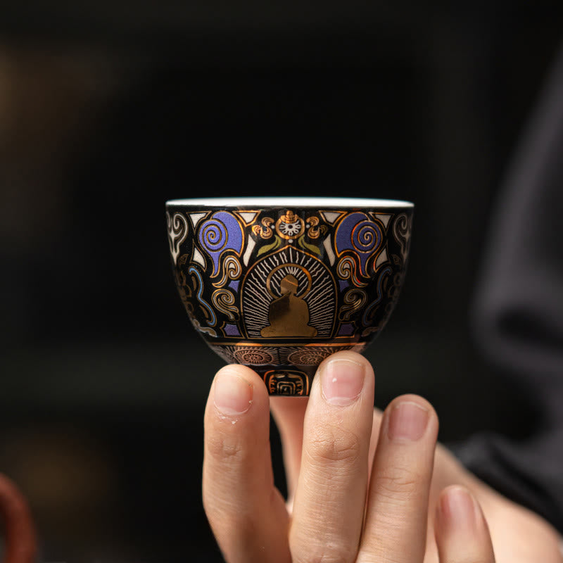 Buddha Stones黒タンカ仏 吉祥雲 ティーカップ カンフーティーカップ - image 7