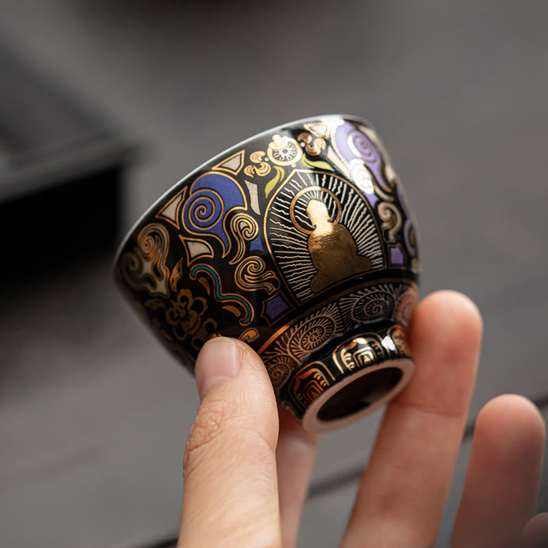 Buddha Stones黒タンカ仏 吉祥雲 ティーカップ カンフーティーカップ - image 6