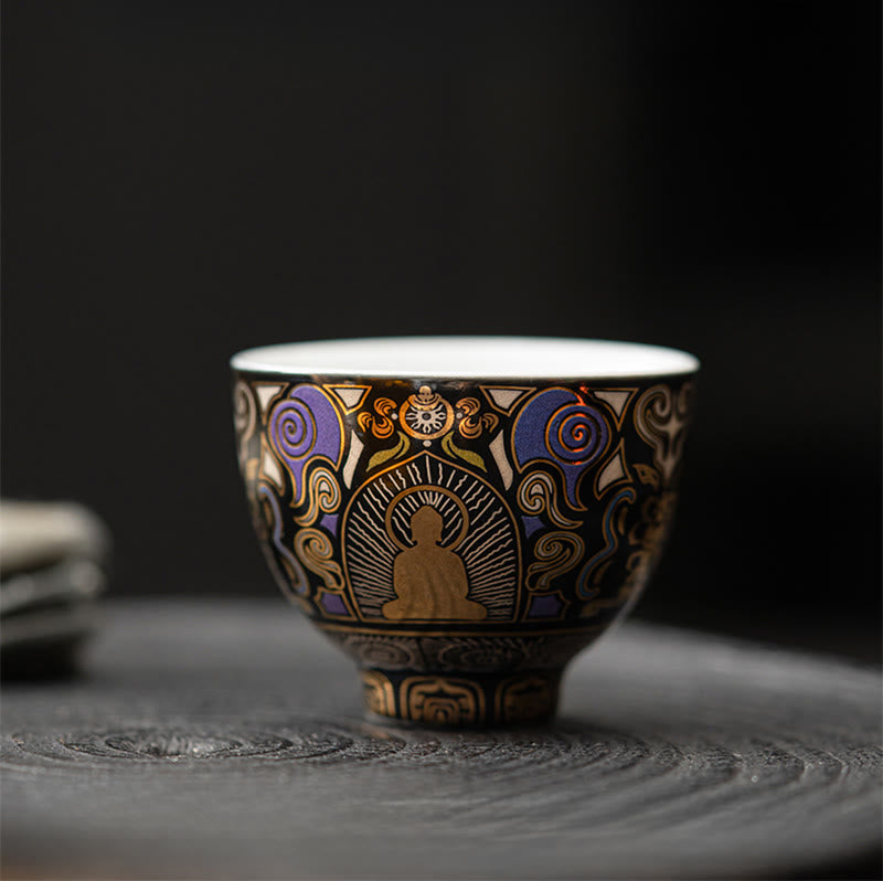 Buddha Stones黒タンカ仏 吉祥雲 ティーカップ カンフーティーカップ - image 3