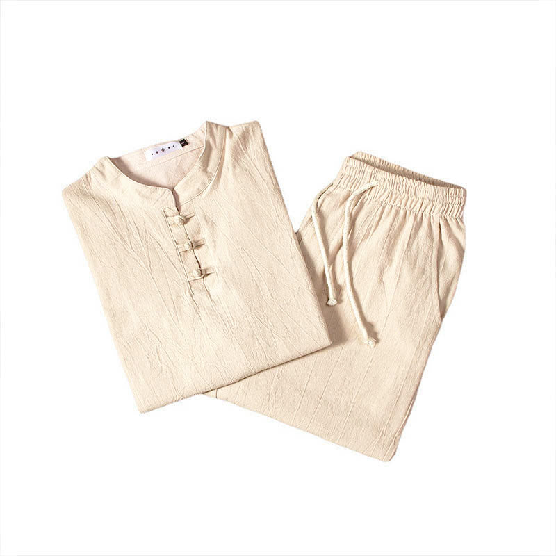 Buddha Stones純色 コットン リネン 長袖 トップス パンツ 服 メンズ セット - image 7
