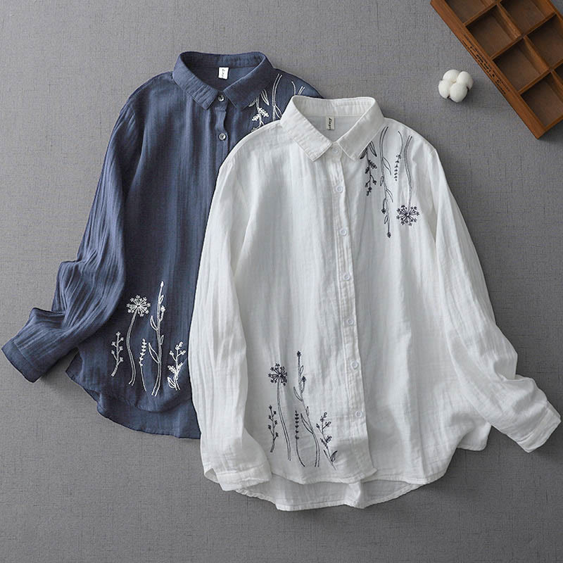 Buddha Stones秋 タンポポ 花 ボタン 長袖 レディース コットンシャツ - image 0