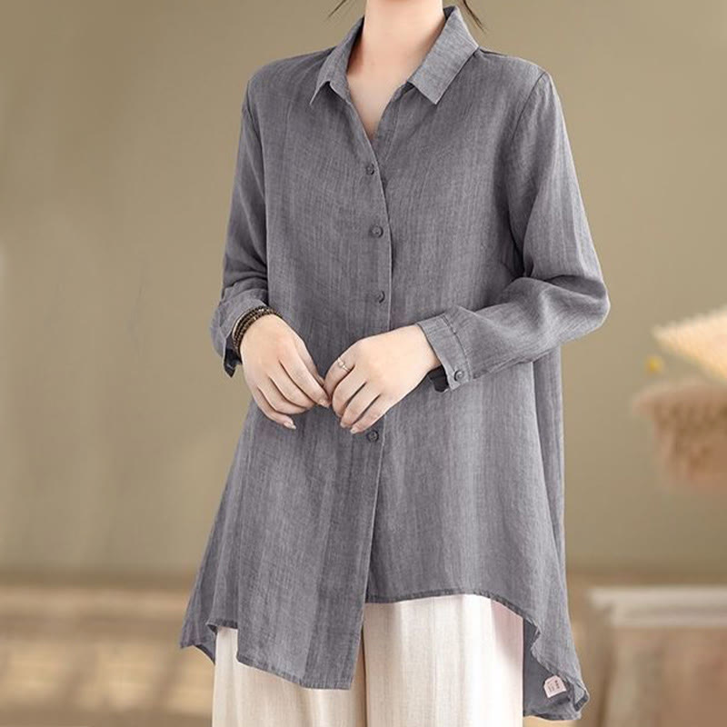 Buddha Stonesの不規則なデザインのボタンが付いたレディースの長袖コットンシャツ - グレー - US12、 UK/AU16、 EU44 (3XL) - image 0