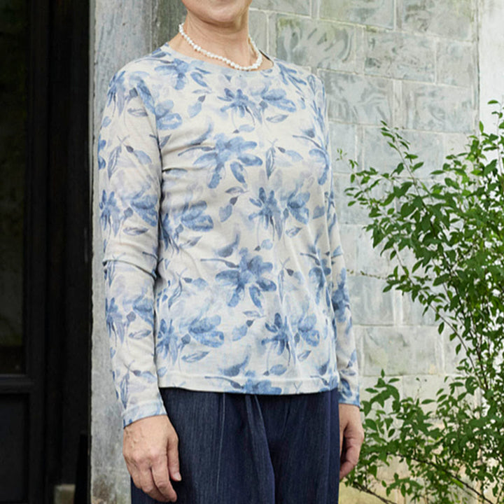 Buddha Stones秋 青 花柄 レディース 長袖 Tシャツ 高齢者向け - image 7
