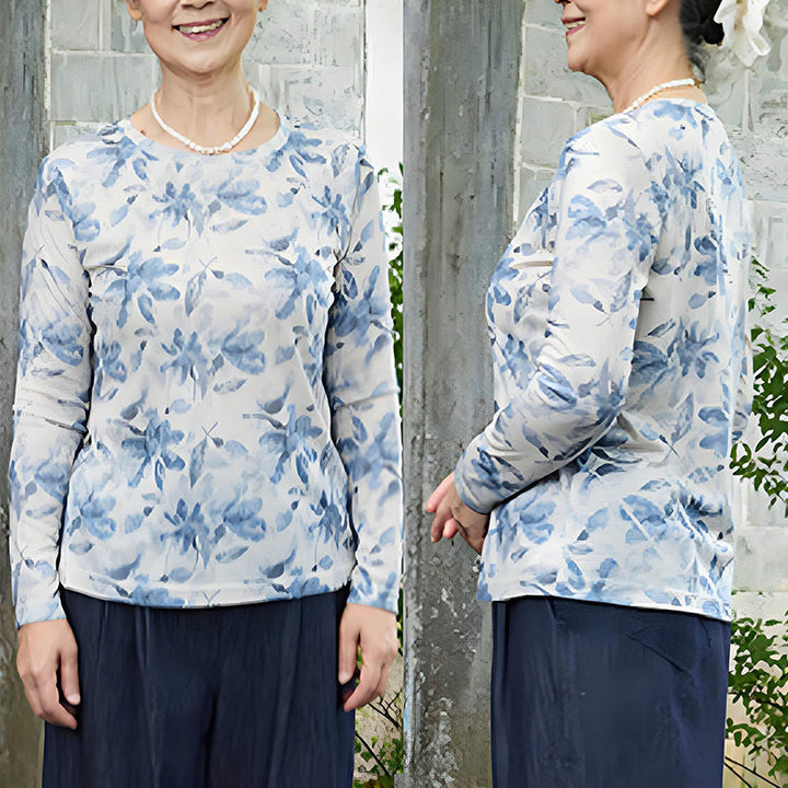 Buddha Stones秋 青 花柄 レディース 長袖 Tシャツ 高齢者向け - image 8