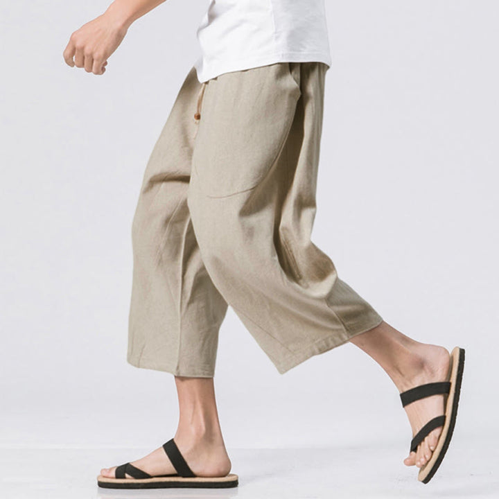 Buddha Stones夏 カジュアル シンプル 無地 デザイン 7-8丈 メンズ ドローストリング パンツ ポケット付き - image 13