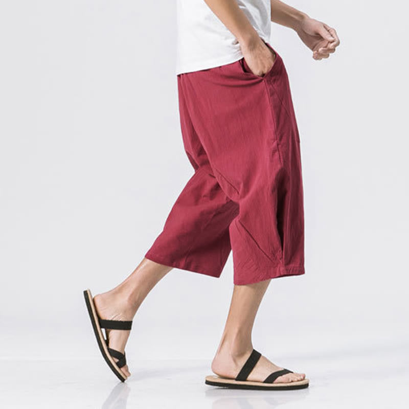 Buddha Stones夏 カジュアル シンプル 無地 デザイン 7-8丈 メンズ ドローストリング パンツ ポケット付き - image 7