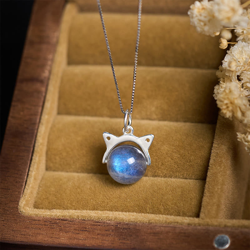 Buddha Stones 925スターリングシルバー ムーンストーン キャットヒーリングネックレスペンダント - image 1
