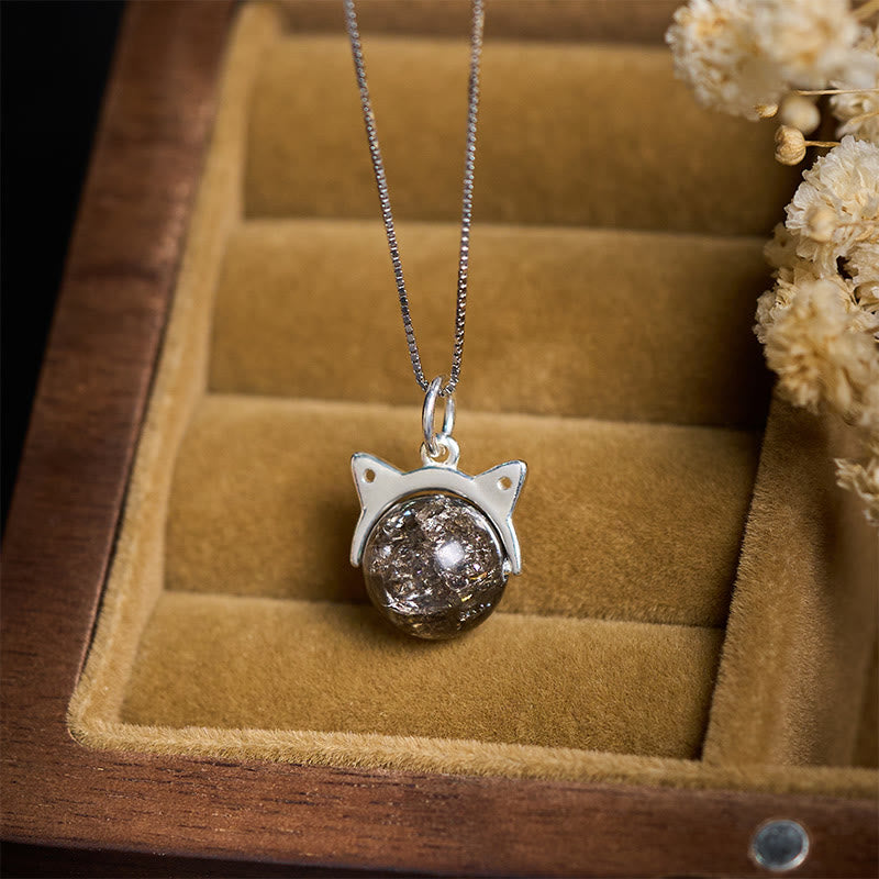 Buddha Stones 925スターリングシルバー 天然ブラックスーパーセブンクリスタルキャットネックレスペンダント - image 1