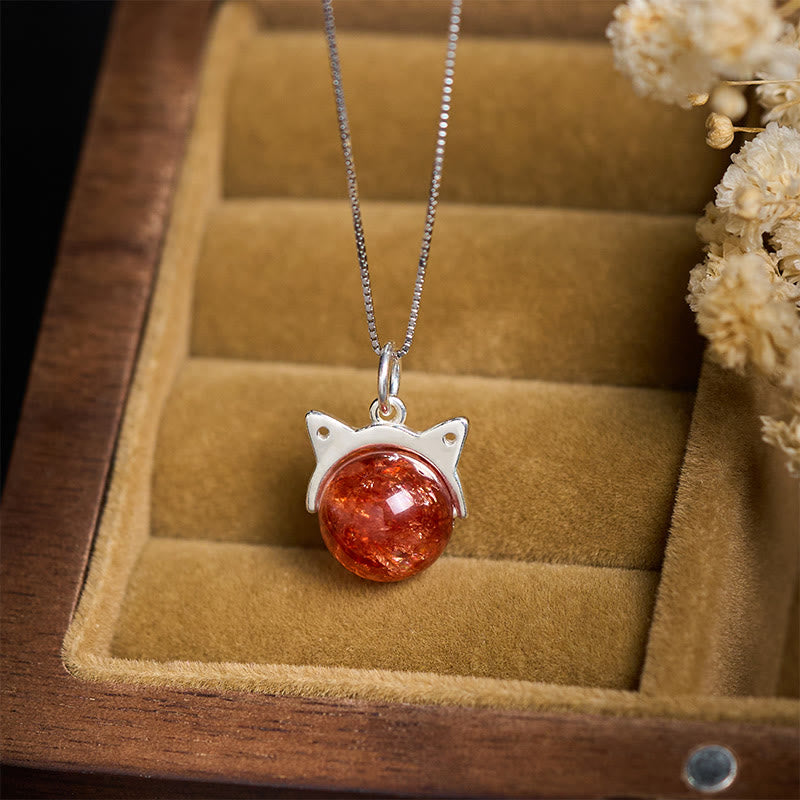 Buddha Stones 925スターリングシルバー 天然レッドスーパーセブンクリスタルキャットネックレスペンダント - image 1