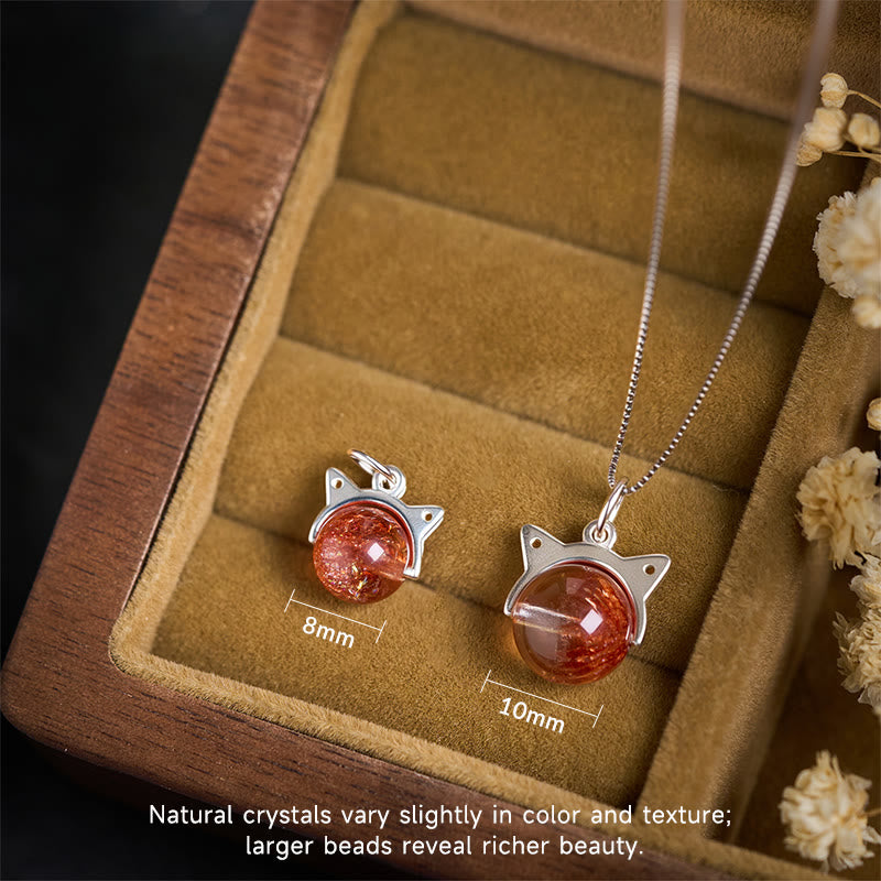 Buddha Stones 925スターリングシルバー 天然レッドスーパーセブンクリスタルキャットネックレスペンダント - image 3