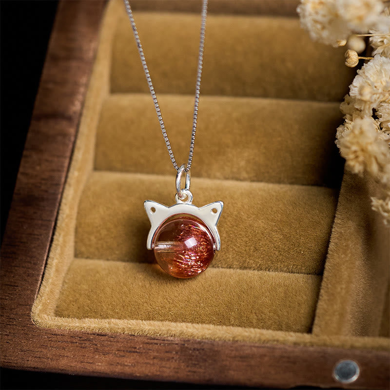 Buddha Stones925スターリングシルバー 天然ゴールド 花火 スーパーセブン クリスタル キャットネックレス ペンダント - image 1