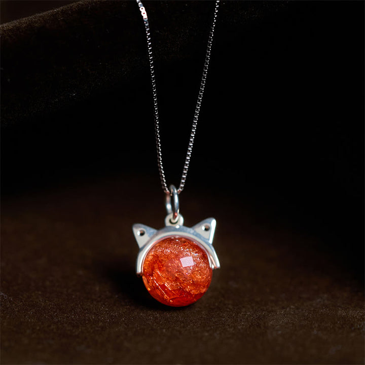 Buddha Stones925スターリングシルバー 天然ゴールド 花火 スーパーセブン クリスタル キャットネックレス ペンダント - 10mm+0.8mmチェーン - image 0