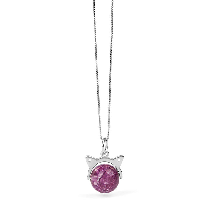 Buddha Stones 925スターリングシルバー 天然ライトパープル花火 スーパーセブンクリスタルキャットネックレスペンダント - image 6