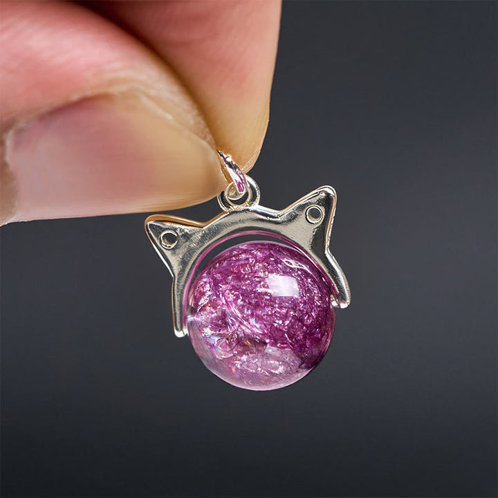 Buddha Stones 925スターリングシルバー 天然ライトパープル花火 スーパーセブンクリスタルキャットネックレスペンダント - image 5