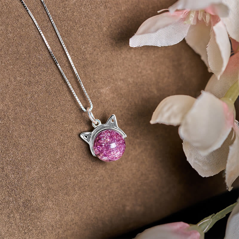 Buddha Stones 925スターリングシルバー 天然ライトパープル花火 スーパーセブンクリスタルキャットネックレスペンダント - image 2