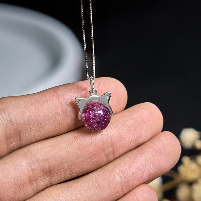 Buddha Stones 925スターリングシルバー 天然ライトパープル花火 スーパーセブンクリスタルキャットネックレスペンダント - image 4