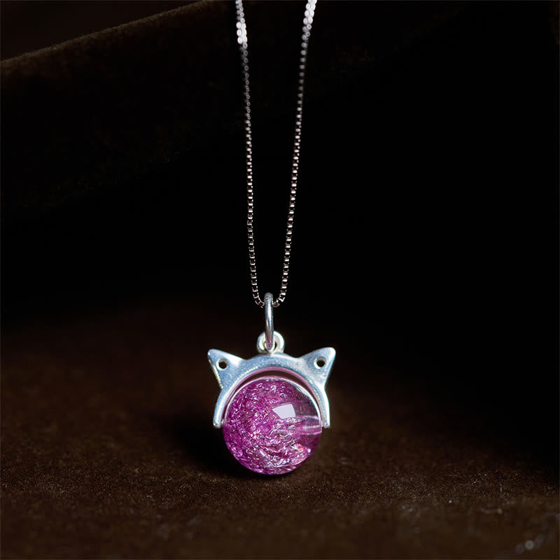 Buddha Stones 925スターリングシルバー 天然ライトパープル花火 スーパーセブンクリスタルキャットネックレスペンダント - 10mm+0.8mmチェーン - image 0