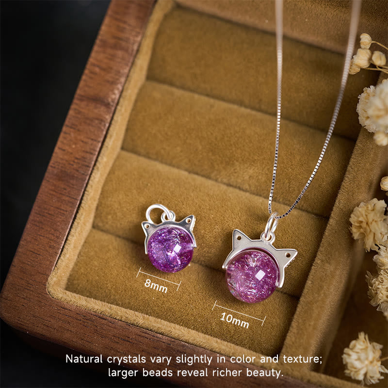 Buddha Stones 925スターリングシルバー 天然ライトパープル花火 スーパーセブンクリスタルキャットネックレスペンダント - image 3