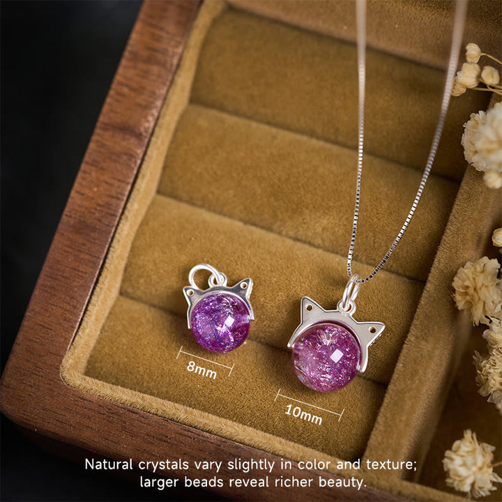 Buddha Stones 925スターリングシルバー 天然ライトパープル花火 スーパーセブンクリスタルキャットネックレスペンダント - image 3