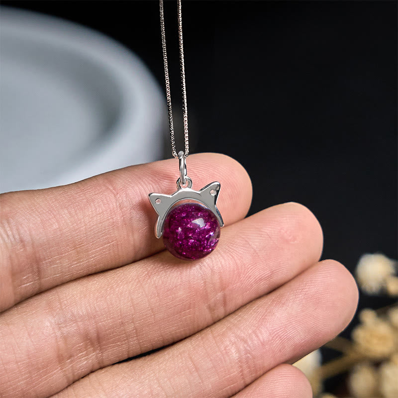 Buddha Stones925スターリングシルバー 天然ディープパープル 花火 スーパーセブン クリスタル キャットネックレス ペンダント - image 4