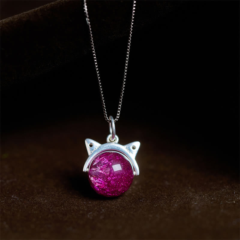 Buddha Stones925スターリングシルバー 天然ディープパープル 花火 スーパーセブン クリスタル キャットネックレス ペンダント - 10mm+0.8mmチェーン - image 0