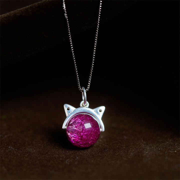 Buddha Stones925スターリングシルバー 天然ディープパープル 花火 スーパーセブン クリスタル キャットネックレス ペンダント - 10mm+0.8mmチェーン - image 0