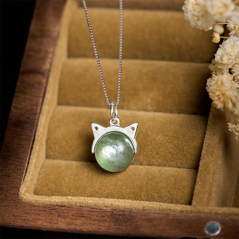 Buddha Stones 925スターリングシルバー 天然グリーンレピドライト 猫用守護ネックレスペンダント - image 1