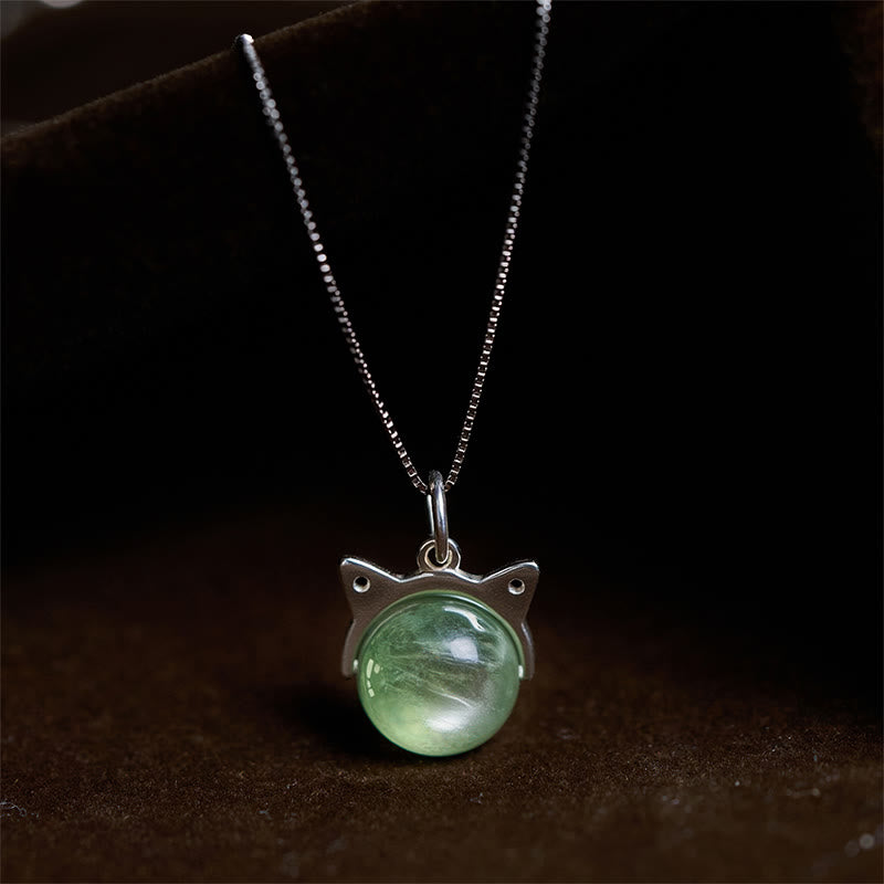 Buddha Stones 925スターリングシルバー 天然グリーンレピドライト 猫用守護ネックレスペンダント - 10mm+0.8mmチェーン - image 0
