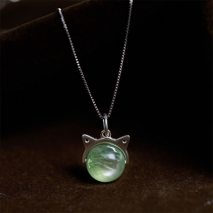 Buddha Stones 925スターリングシルバー 天然グリーンレピドライト 猫用守護ネックレスペンダント - 10mm+0.8mmチェーン - image 0