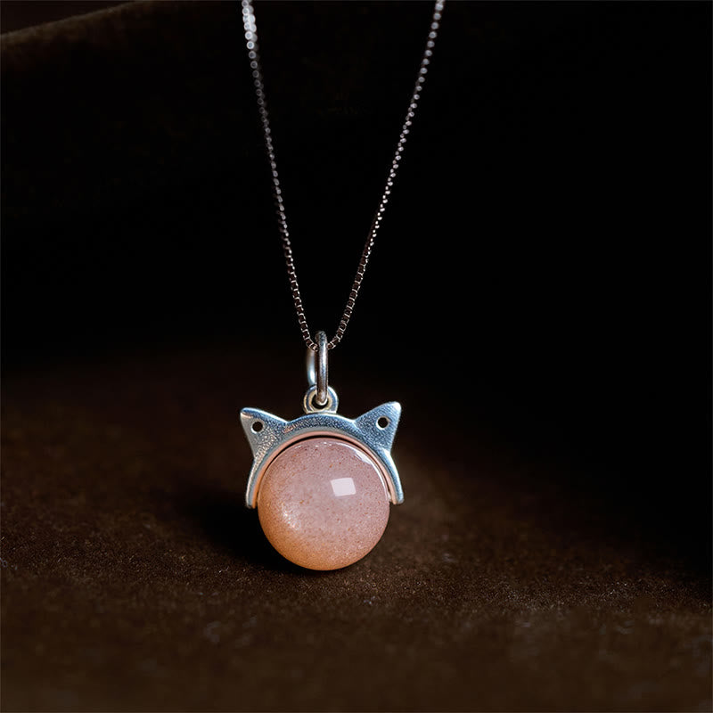 Buddha Stones 925スターリングシルバー 天然オレンジムーンストーン キャットヒーリングネックレスペンダント - 10mm+0.8mmチェーン - image 0