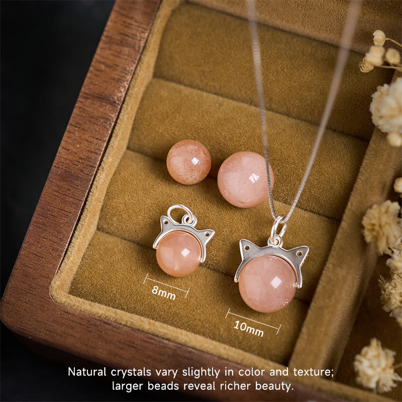 Buddha Stones 925スターリングシルバー 天然オレンジムーンストーン キャットヒーリングネックレスペンダント - image 3
