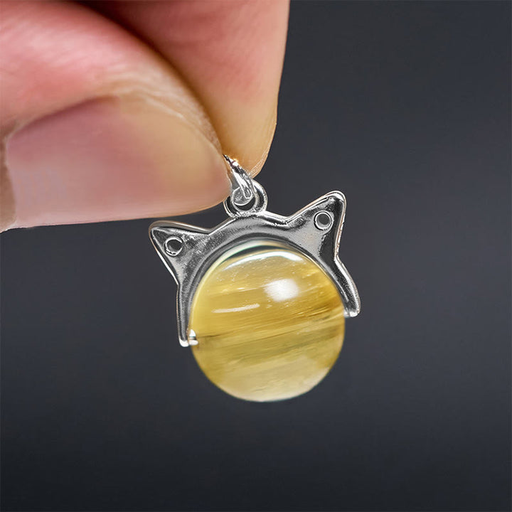 Buddha Stones925スターリングシルバー 天然ゴールデンレピドライト 猫の豊かさのネックレスペンダント - image 5