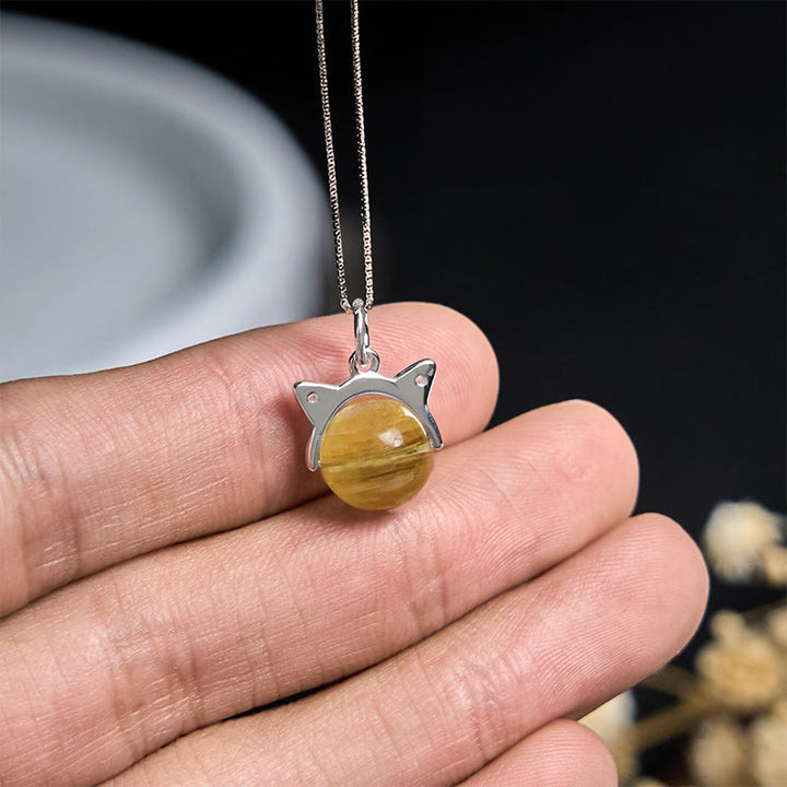 Buddha Stones925スターリングシルバー 天然ゴールデンレピドライト 猫の豊かさのネックレスペンダント - image 4