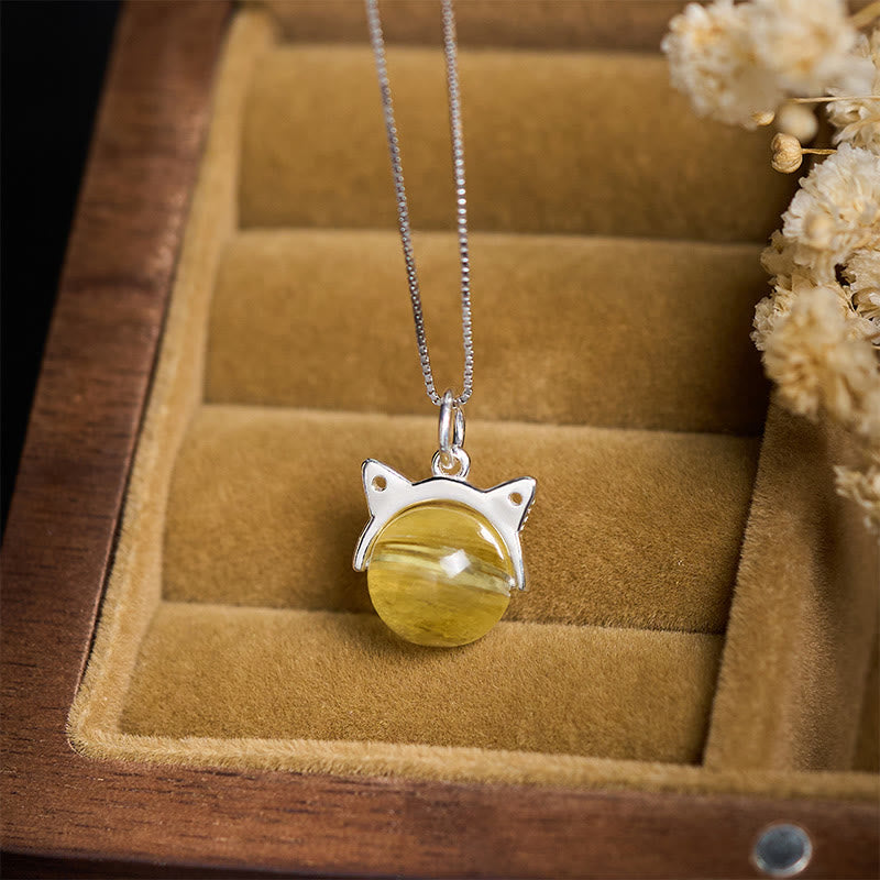 Buddha Stones925スターリングシルバー 天然ゴールデンレピドライト 猫の豊かさのネックレスペンダント - image 1