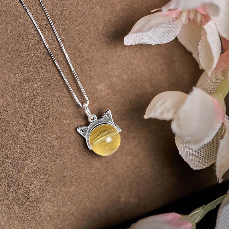 Buddha Stones925スターリングシルバー 天然ゴールデンレピドライト 猫の豊かさのネックレスペンダント - image 2
