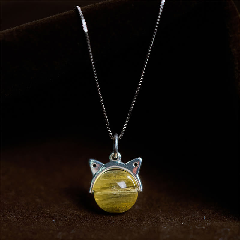 Buddha Stones925スターリングシルバー 天然ゴールデンレピドライト 猫の豊かさのネックレスペンダント - 10mm+0.8mmチェーン - image 0