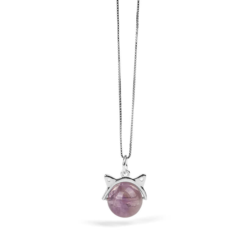 Buddha Stones 925スターリングシルバー 天然レインボーアメジスト 猫 ポジティブネックレスペンダント - image 6