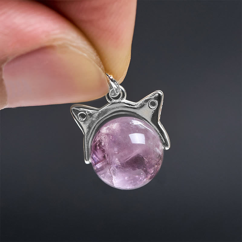 Buddha Stones 925スターリングシルバー 天然レインボーアメジスト 猫 ポジティブネックレスペンダント - image 5