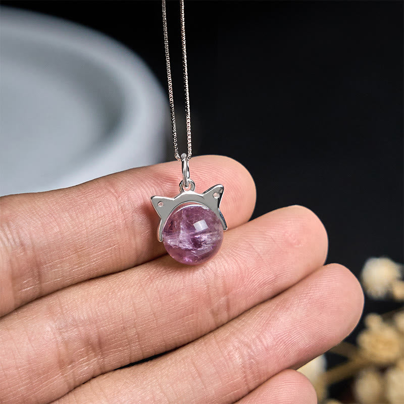 Buddha Stones 925スターリングシルバー 天然レインボーアメジスト 猫 ポジティブネックレスペンダント - image 4