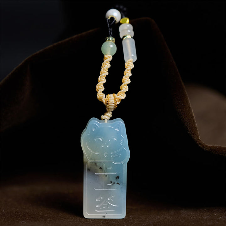 Buddha Stones天然秀岩翡翠猫ロープネックレスペンダント - シューヤン・ジェイド・キャット - image 0
