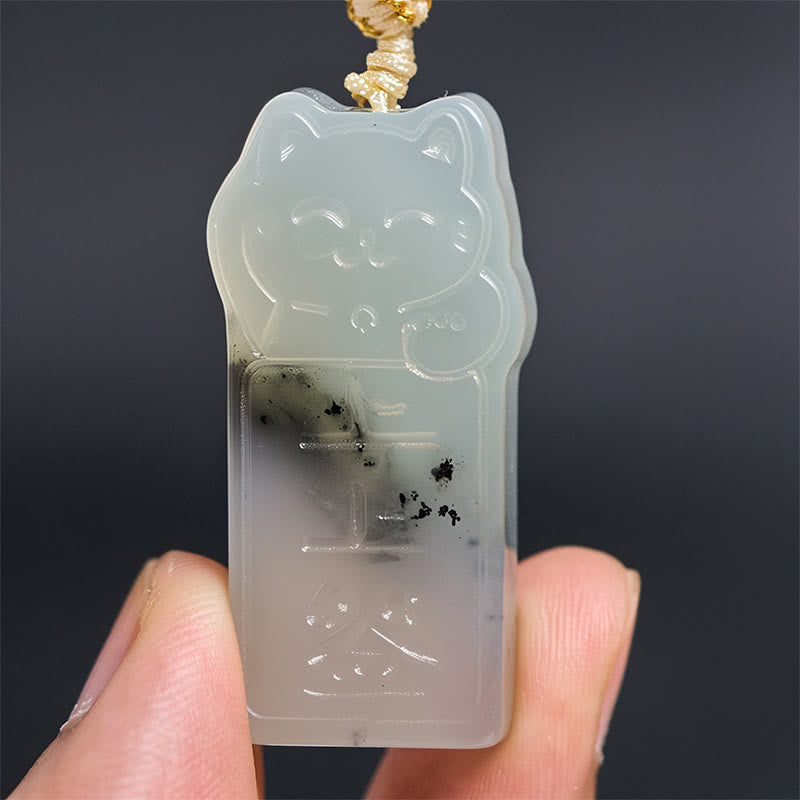 Buddha Stones天然秀岩翡翠猫ロープネックレスペンダント - image 4
