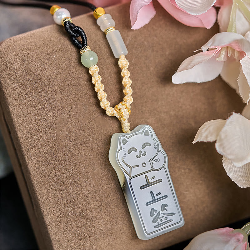 Buddha Stones天然秀岩翡翠猫ロープネックレスペンダント - image 1